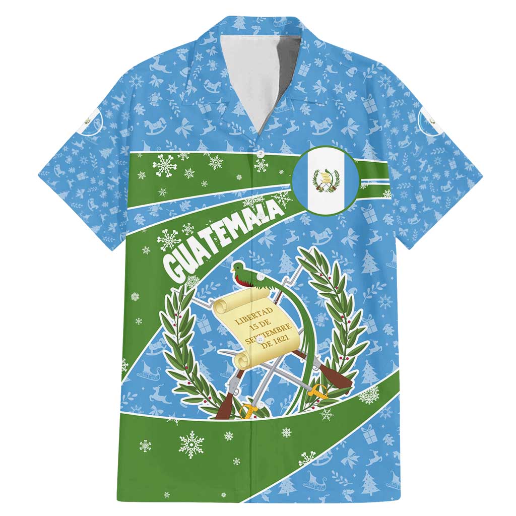Guatemala Christmas Family Matching Mermaid Dress and Hawaiian Shirt with Blue Green Christmas Quetzal Bird Gift and Coat of Arms - Wonder Print Shop