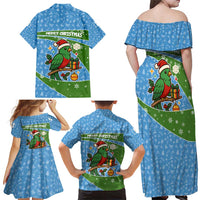 Guatemala Christmas Family Matching Off Shoulder Maxi Dress and Hawaiian Shirt with Blue Green Christmas Quetzal Bird Gift and Coat of Arms - Wonder Print Shop