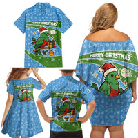 Guatemala Christmas Family Matching Off Shoulder Short Dress and Hawaiian Shirt with Blue Green Christmas Quetzal Bird Gift and Coat of Arms - Wonder Print Shop
