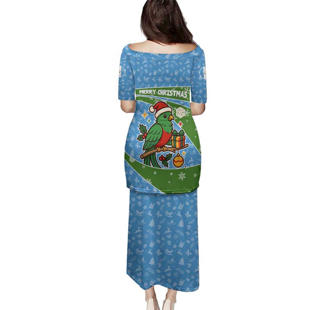 Guatemala Christmas Family Matching Puletasi and Hawaiian Shirt with Blue Green Christmas Quetzal Bird Gift and Coat of Arms - Wonder Print Shop