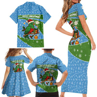 Guatemala Christmas Family Matching Short Sleeve Bodycon Dress and Hawaiian Shirt with Blue Green Christmas Quetzal Bird Gift and Coat of Arms - Wonder Print Shop