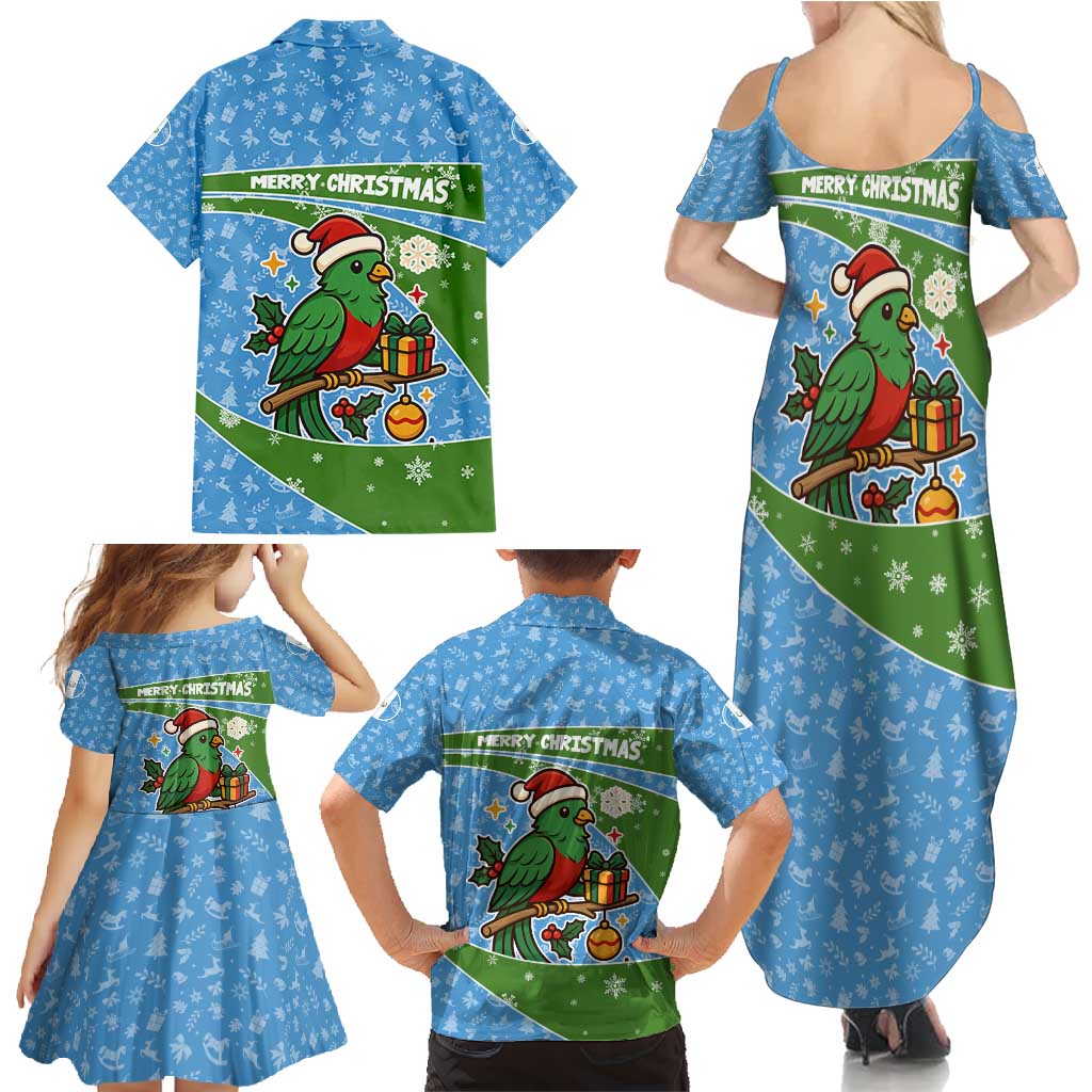 Guatemala Christmas Family Matching Summer Maxi Dress and Hawaiian Shirt with Blue Green Christmas Quetzal Bird Gift and Coat of Arms - Wonder Print Shop