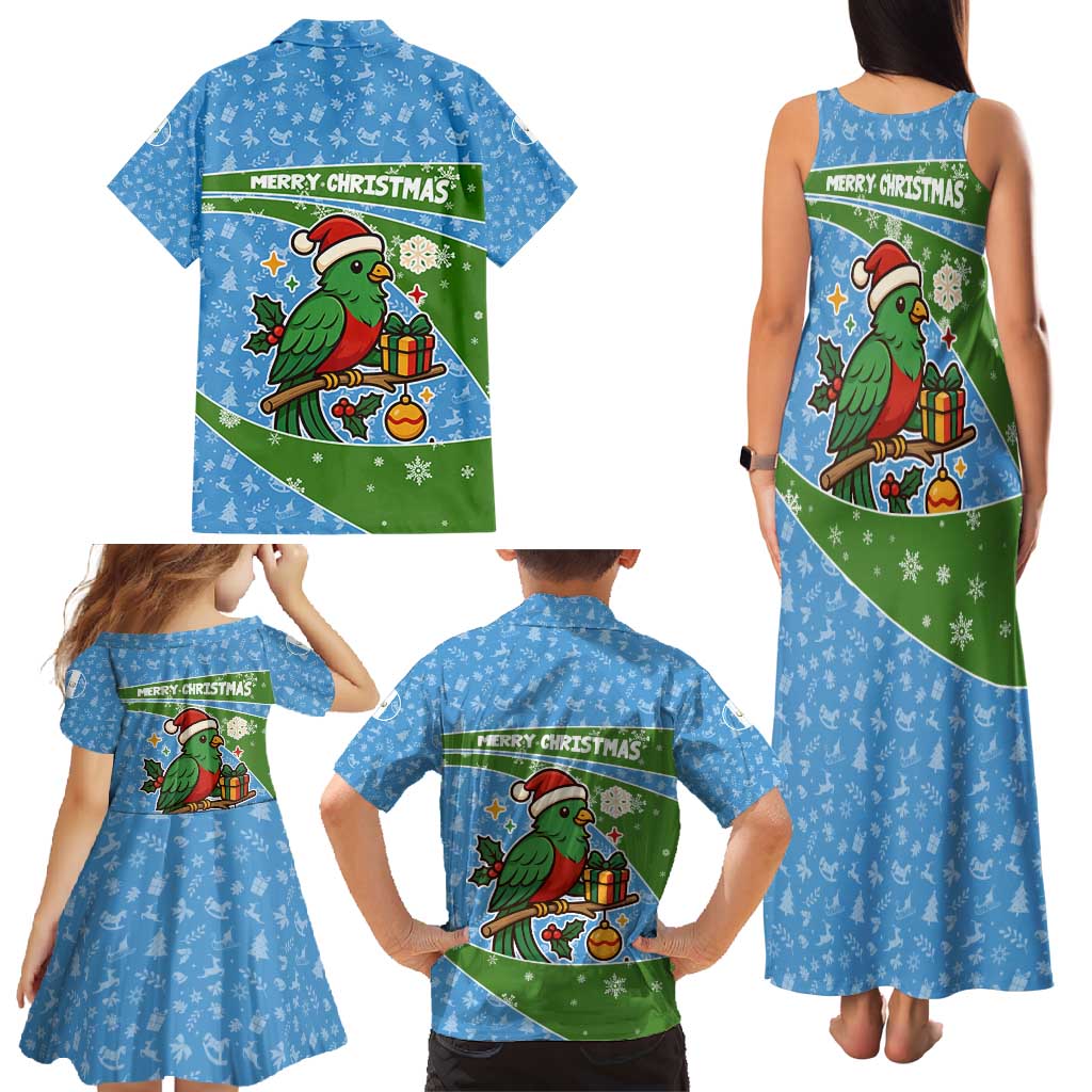 Guatemala Christmas Family Matching Tank Maxi Dress and Hawaiian Shirt with Blue Green Christmas Quetzal Bird Gift and Coat of Arms - Wonder Print Shop