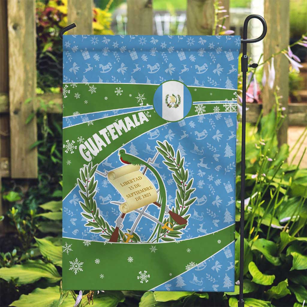 Guatemala Christmas Garden Flag with Blue Green Christmas Quetzal Bird Gift and Coat of Arms - Wonder Print Shop