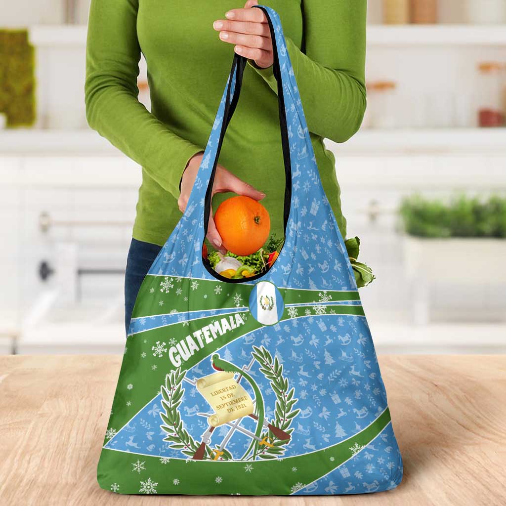 Guatemala Christmas Grocery Bag with Blue Green Christmas Quetzal Bird Gift and Coat of Arms - Wonder Print Shop