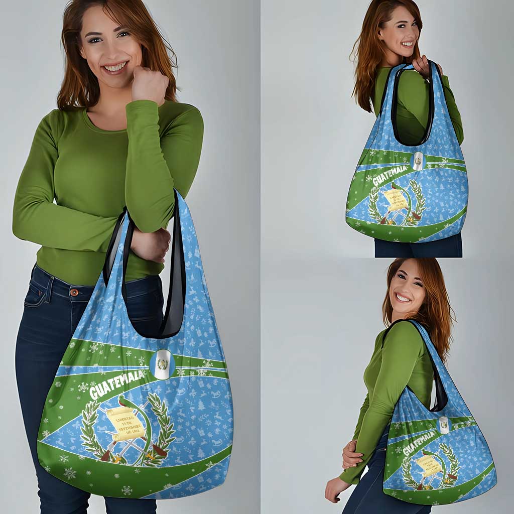 Guatemala Christmas Grocery Bag with Blue Green Christmas Quetzal Bird Gift and Coat of Arms - Wonder Print Shop