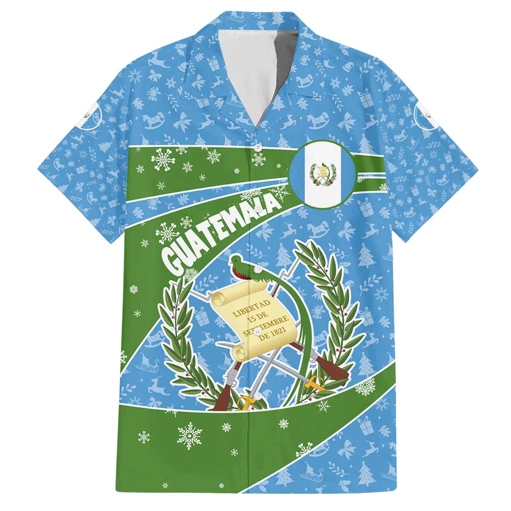 Guatemala Christmas Hawaiian Shirt with Blue Green Christmas Quetzal Bird Gift and Coat of Arms - Wonder Print Shop
