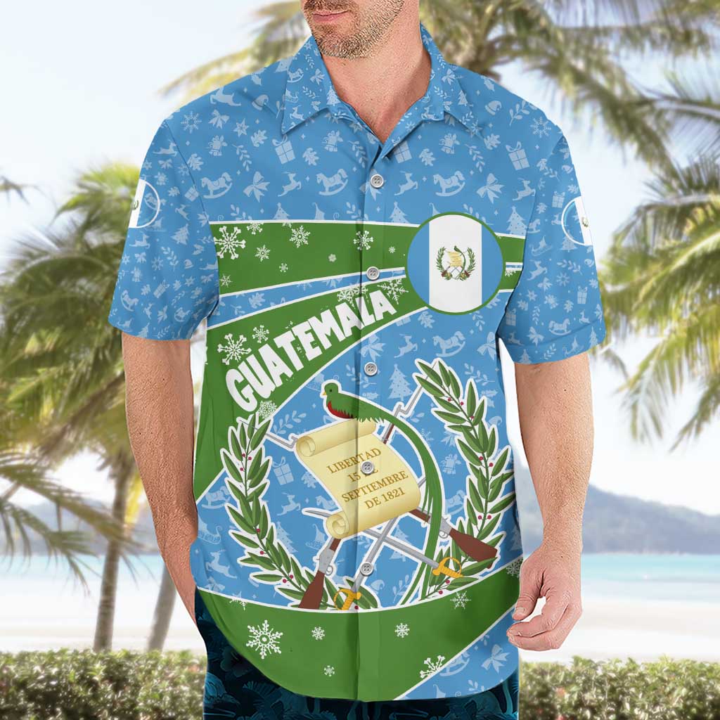 Guatemala Christmas Hawaiian Shirt with Blue Green Christmas Quetzal Bird Gift and Coat of Arms - Wonder Print Shop