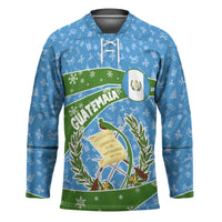 Guatemala Christmas Hockey Jersey with Blue Green Christmas Quetzal Bird Gift and Coat of Arms - Wonder Print Shop