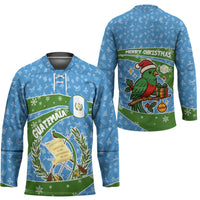 Guatemala Christmas Hockey Jersey with Blue Green Christmas Quetzal Bird Gift and Coat of Arms - Wonder Print Shop