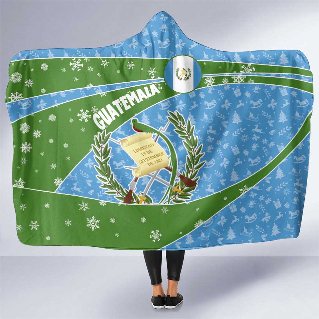 Guatemala Christmas Hooded Blanket with Blue Green Christmas Quetzal Bird Gift and Coat of Arms - Wonder Print Shop