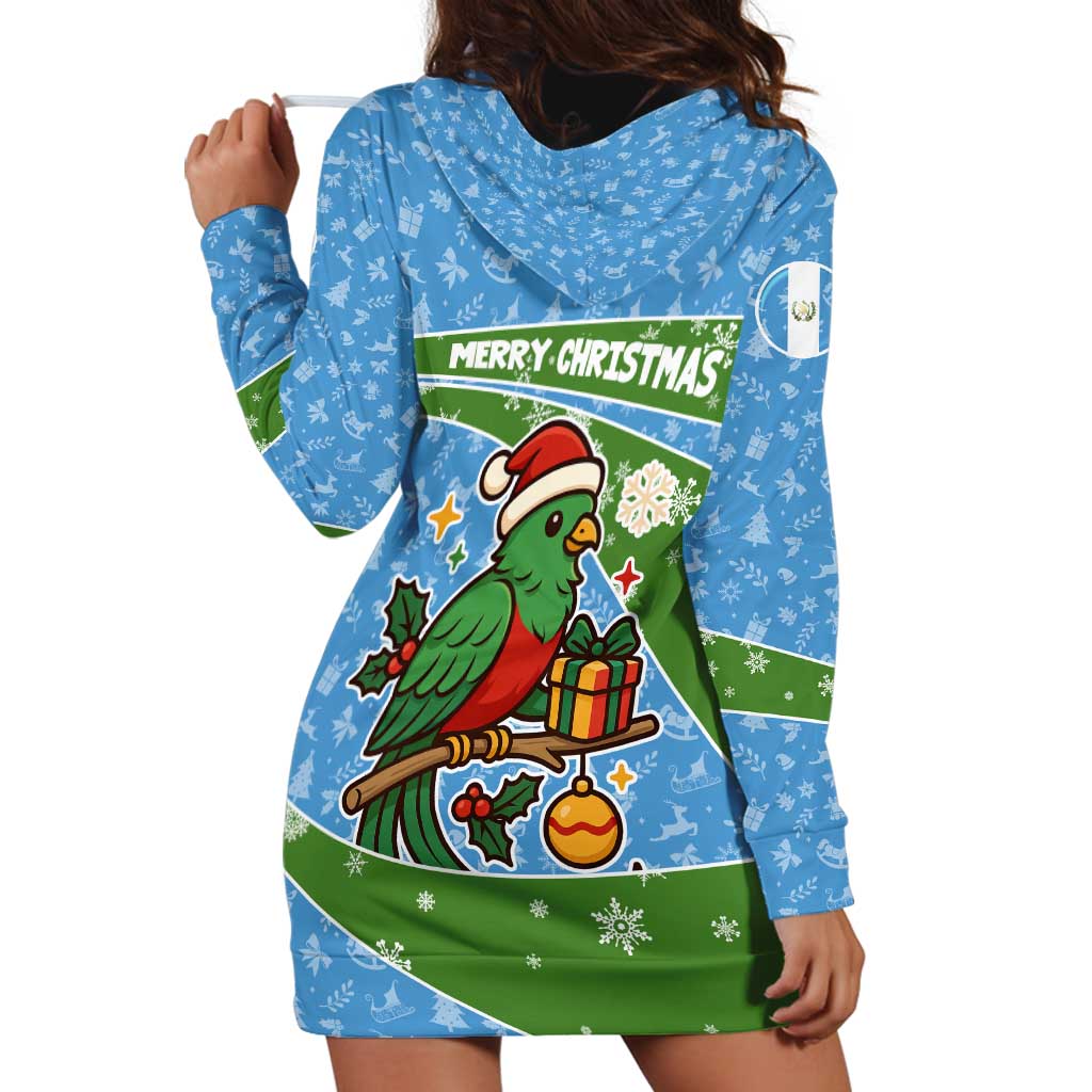 Guatemala Christmas Hoodie Dress with Blue Green Christmas Quetzal Bird Gift and Coat of Arms - Wonder Print Shop