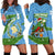 Guatemala Christmas Hoodie Dress with Blue Green Christmas Quetzal Bird Gift and Coat of Arms - Wonder Print Shop