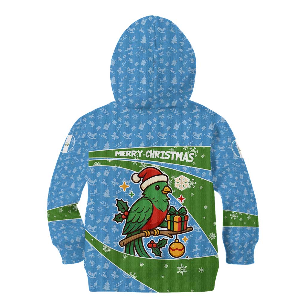Guatemala Christmas Kid Hoodie with Blue Green Christmas Quetzal Bird Gift and Coat of Arms - Wonder Print Shop