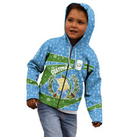 Guatemala Christmas Kid Hoodie with Blue Green Christmas Quetzal Bird Gift and Coat of Arms - Wonder Print Shop