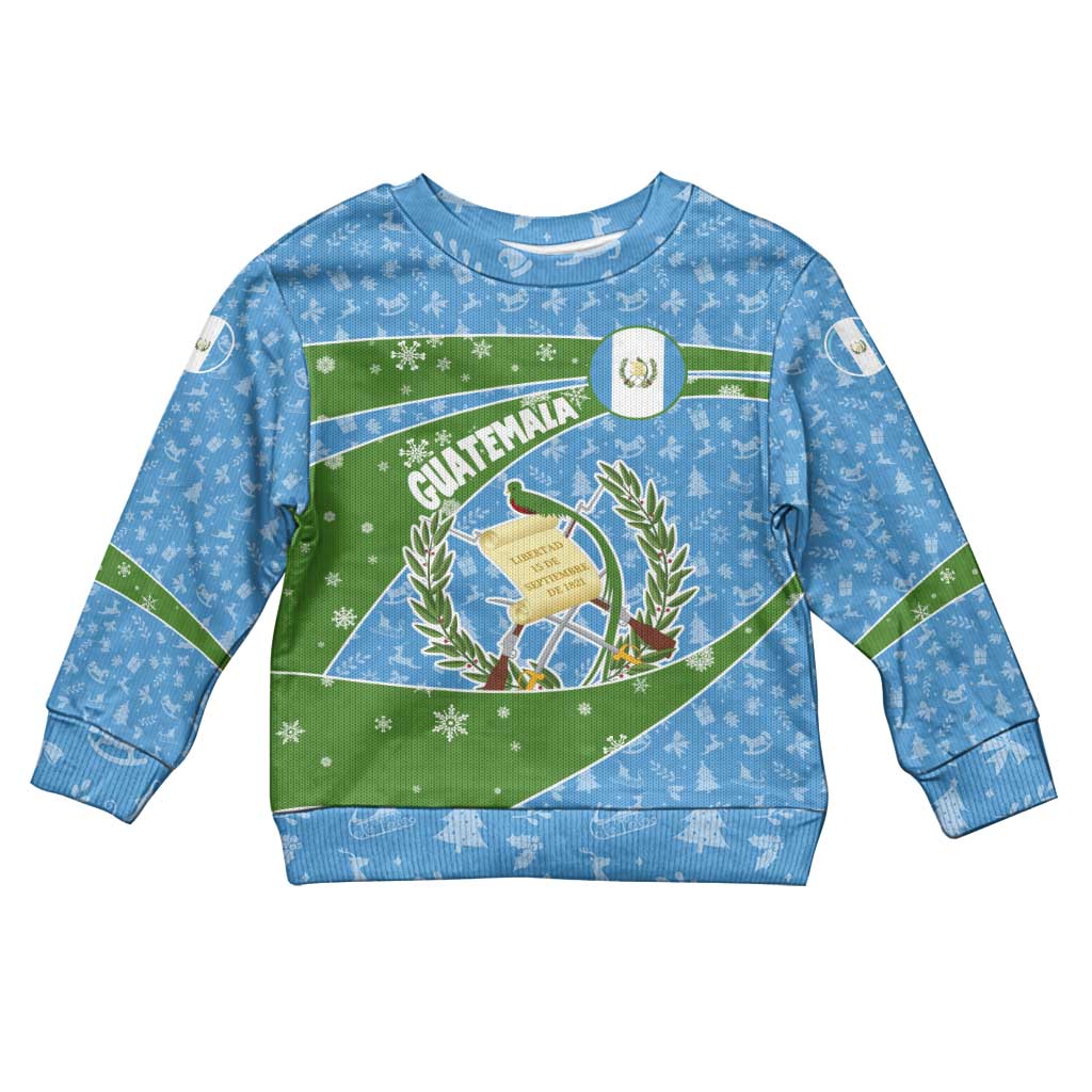 Guatemala Christmas Kid Ugly Christmas Sweater with Blue Green Christmas Quetzal Bird Gift and Coat of Arms - Wonder Print Shop