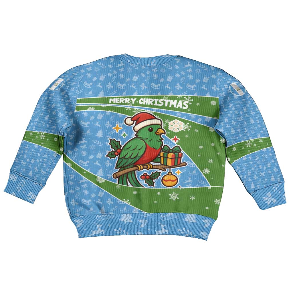 Guatemala Christmas Kid Ugly Christmas Sweater with Blue Green Christmas Quetzal Bird Gift and Coat of Arms - Wonder Print Shop