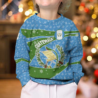 Guatemala Christmas Kid Ugly Christmas Sweater with Blue Green Christmas Quetzal Bird Gift and Coat of Arms - Wonder Print Shop