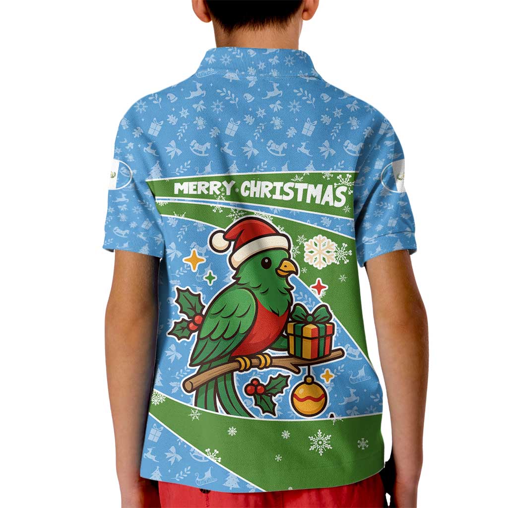 Guatemala Christmas Kid Polo Shirt with Blue Green Christmas Quetzal Bird Gift and Coat of Arms - Wonder Print Shop
