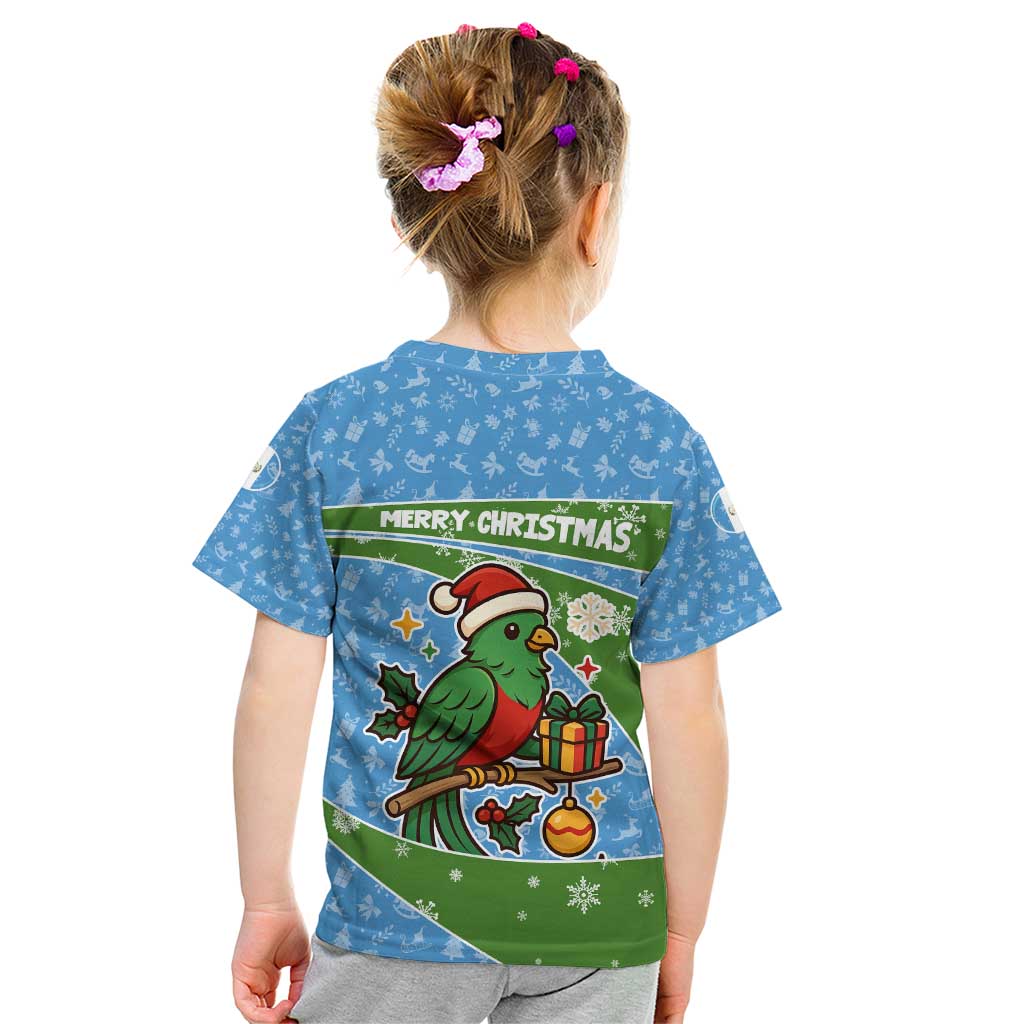 Guatemala Christmas Kid T Shirt with Blue Green Christmas Quetzal Bird Gift and Coat of Arms - Wonder Print Shop