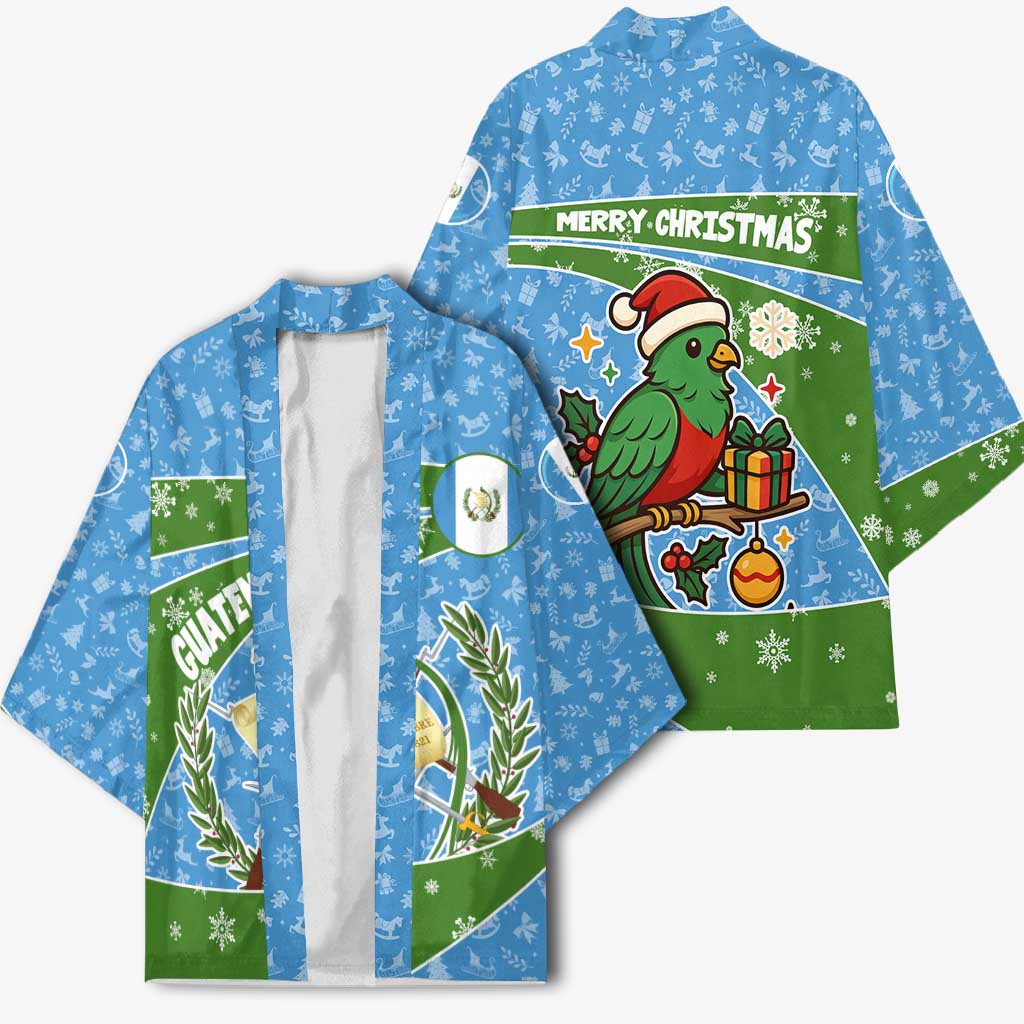 Guatemala Christmas Kimono with Blue Green Christmas Quetzal Bird Gift and Coat of Arms - Wonder Print Shop
