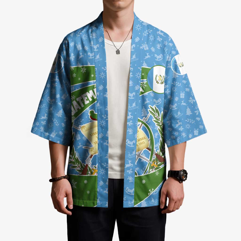 Guatemala Christmas Kimono with Blue Green Christmas Quetzal Bird Gift and Coat of Arms - Wonder Print Shop