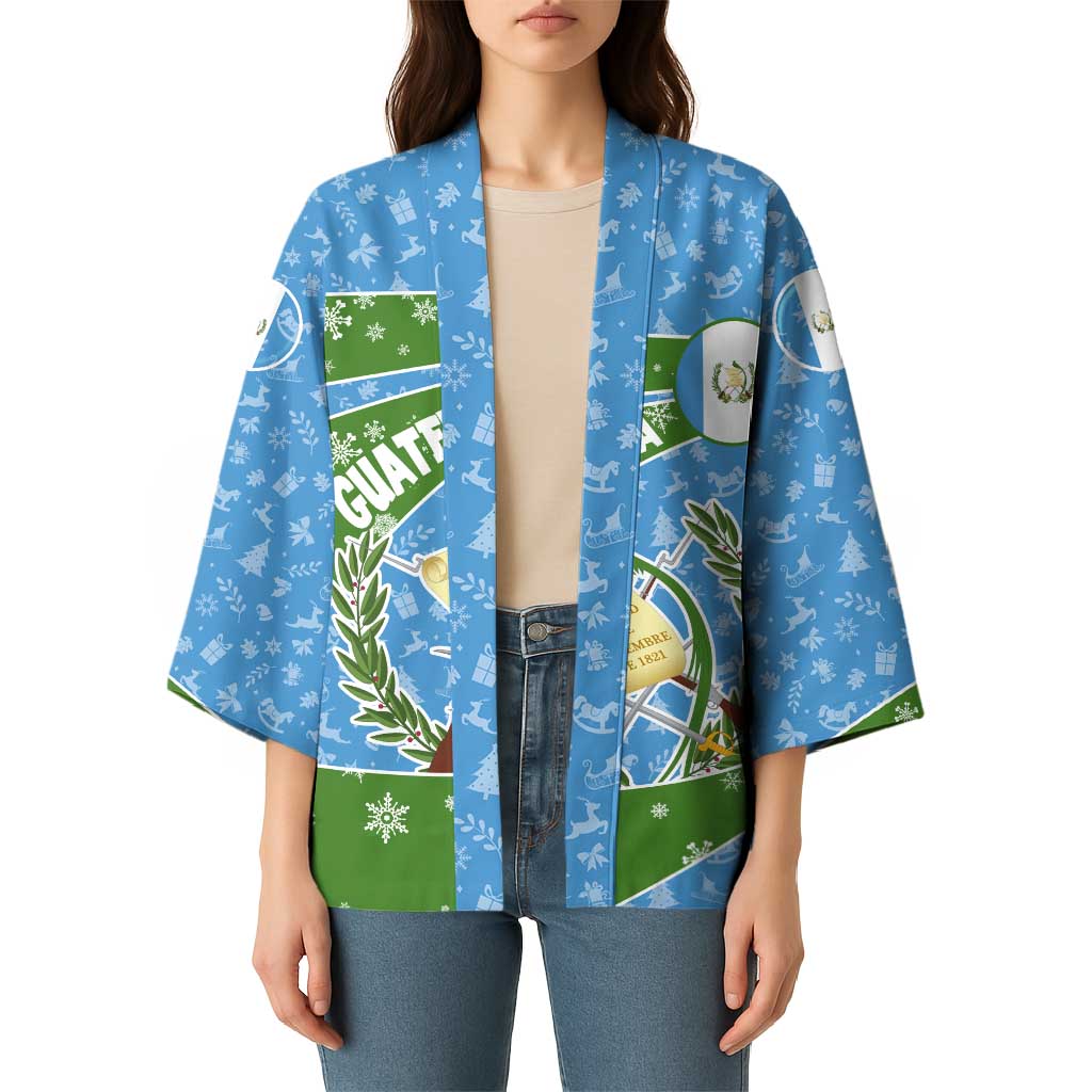 Guatemala Christmas Kimono with Blue Green Christmas Quetzal Bird Gift and Coat of Arms - Wonder Print Shop