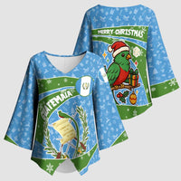 Guatemala Christmas Kimono Sleeve Blouse with Blue Green Christmas Quetzal Bird Gift and Coat of Arms - Wonder Print Shop