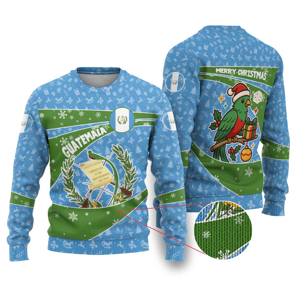 Guatemala Christmas Ugly Christmas Sweater with Blue Green Christmas Quetzal Bird Gift and Coat of Arms - Wonder Print Shop