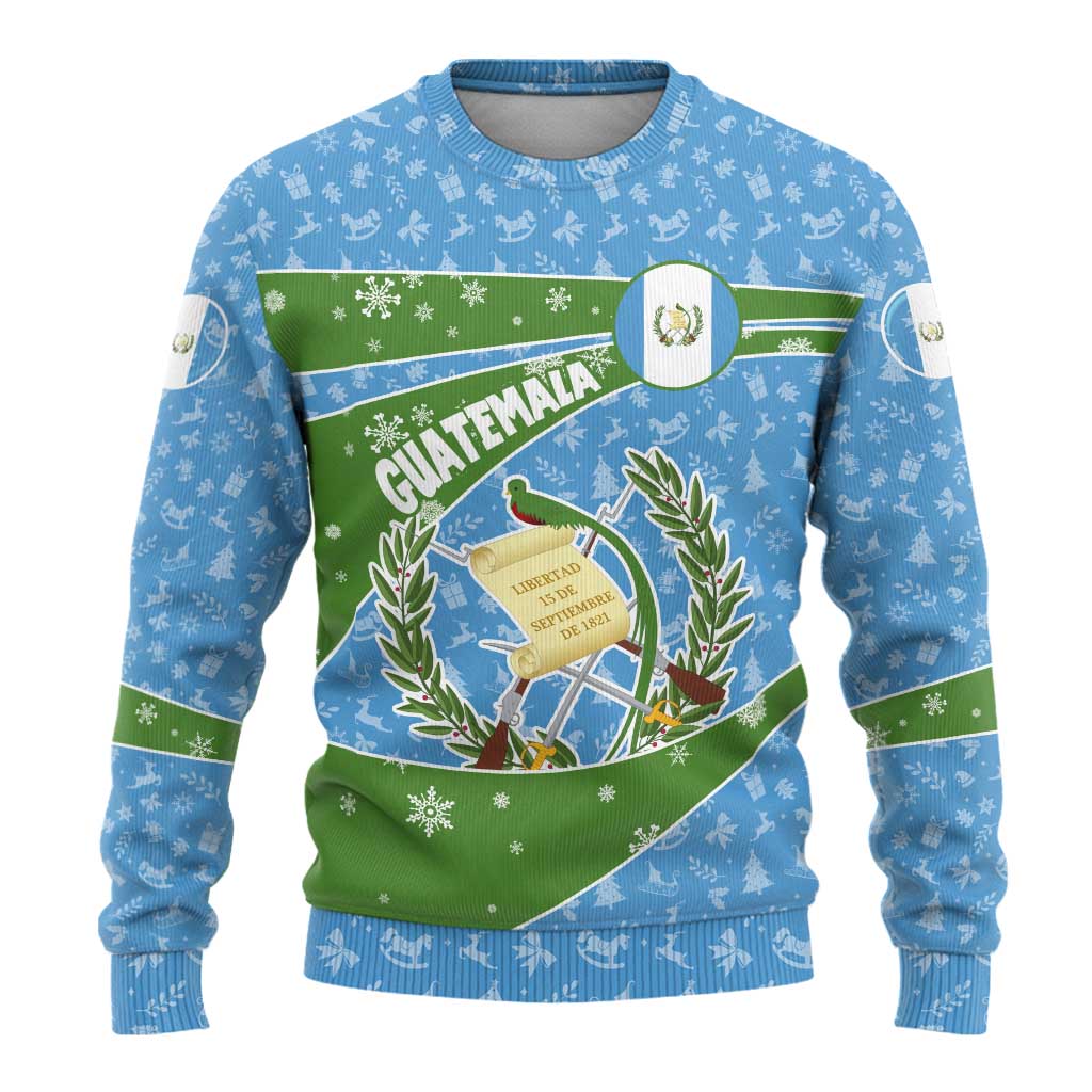 Guatemala Christmas Ugly Christmas Sweater with Blue Green Christmas Quetzal Bird Gift and Coat of Arms - Wonder Print Shop