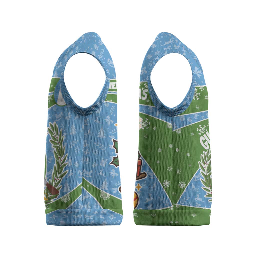 Guatemala Christmas Knitted V-Neck Vest with Blue Green Christmas Quetzal Bird Gift and Coat of Arms - Wonder Print Shop