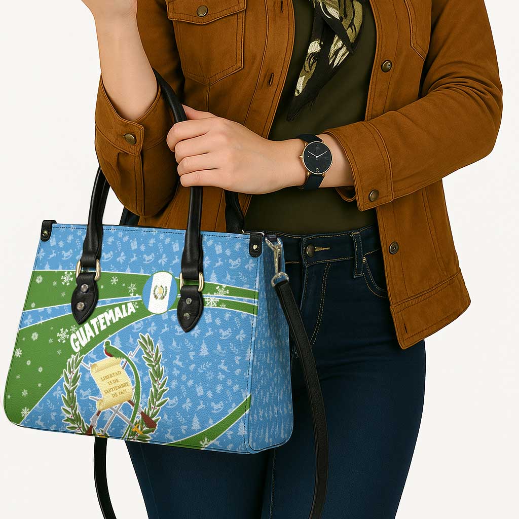 Guatemala Christmas Leather Bag with Blue Green Christmas Quetzal Bird Gift and Coat of Arms - Wonder Print Shop