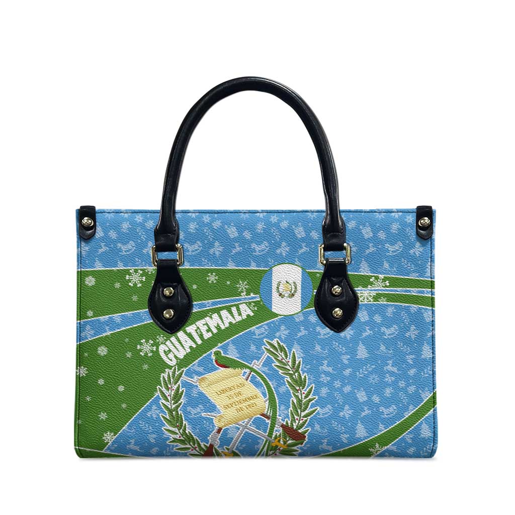 Guatemala Christmas Leather Bag with Blue Green Christmas Quetzal Bird Gift and Coat of Arms - Wonder Print Shop