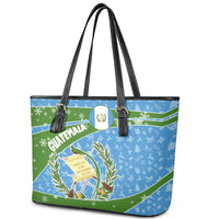 Guatemala Christmas Leather Tote Bag with Blue Green Christmas Quetzal Bird Gift and Coat of Arms - Wonder Print Shop