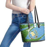 Guatemala Christmas Leather Tote Bag with Blue Green Christmas Quetzal Bird Gift and Coat of Arms - Wonder Print Shop