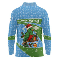 Guatemala Christmas Long Sleeve Polo Shirt with Blue Green Christmas Quetzal Bird Gift and Coat of Arms - Wonder Print Shop
