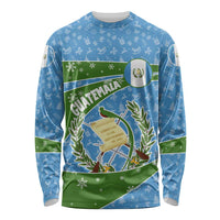 Guatemala Christmas Long Sleeve Shirt with Blue Green Christmas Quetzal Bird Gift and Coat of Arms - Wonder Print Shop