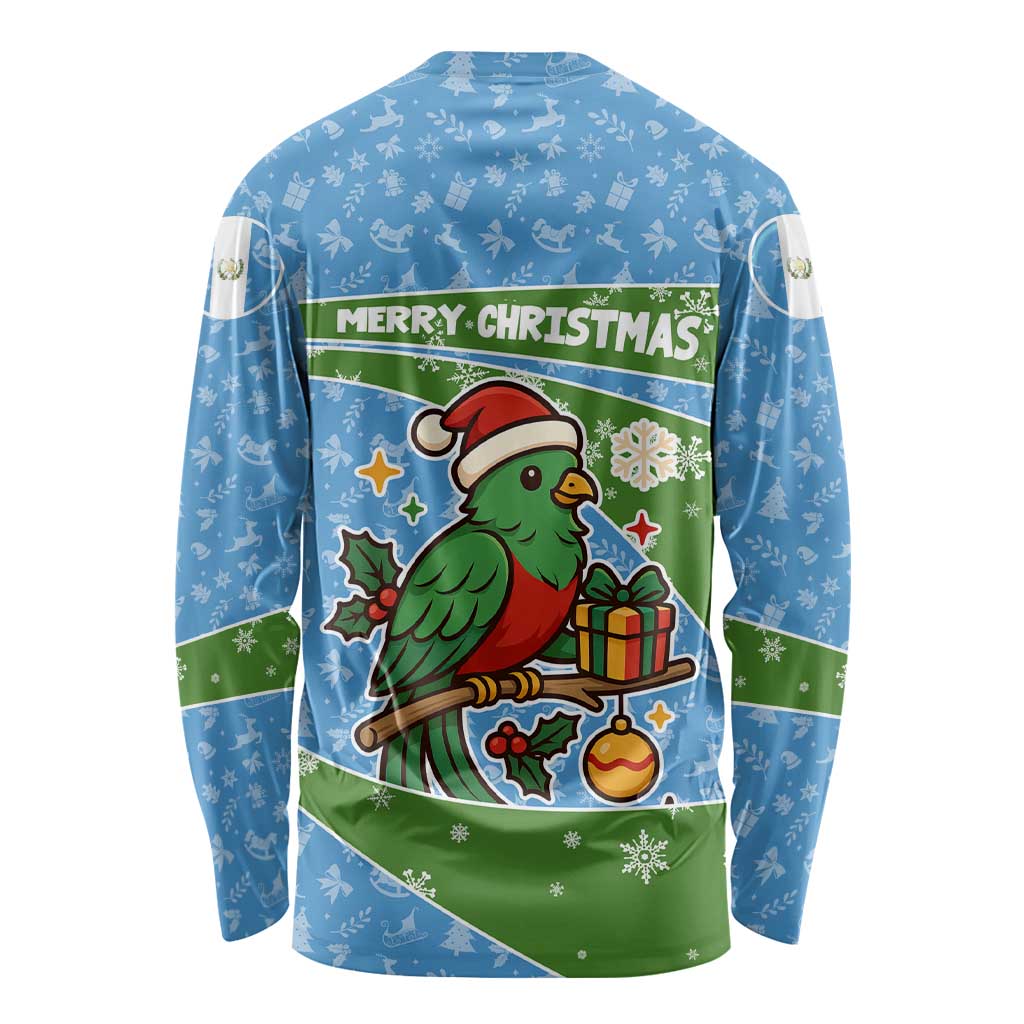Guatemala Christmas Long Sleeve Shirt with Blue Green Christmas Quetzal Bird Gift and Coat of Arms - Wonder Print Shop