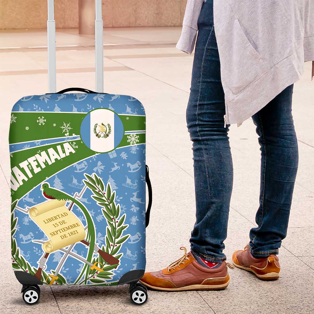 Guatemala Christmas Luggage Cover with Blue Green Christmas Quetzal Bird Gift and Coat of Arms - Wonder Print Shop