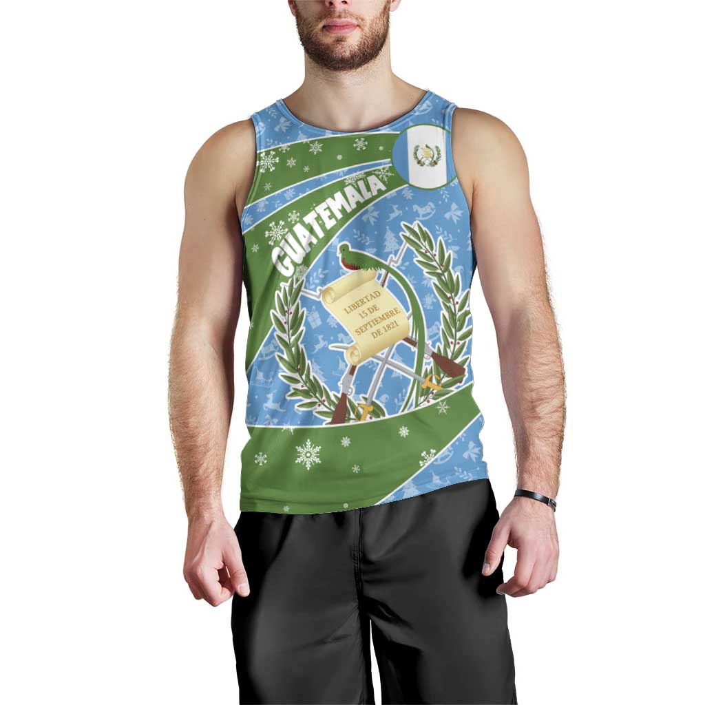 Guatemala Christmas Men Tank Top with Blue Green Christmas Quetzal Bird Gift and Coat of Arms - Wonder Print Shop