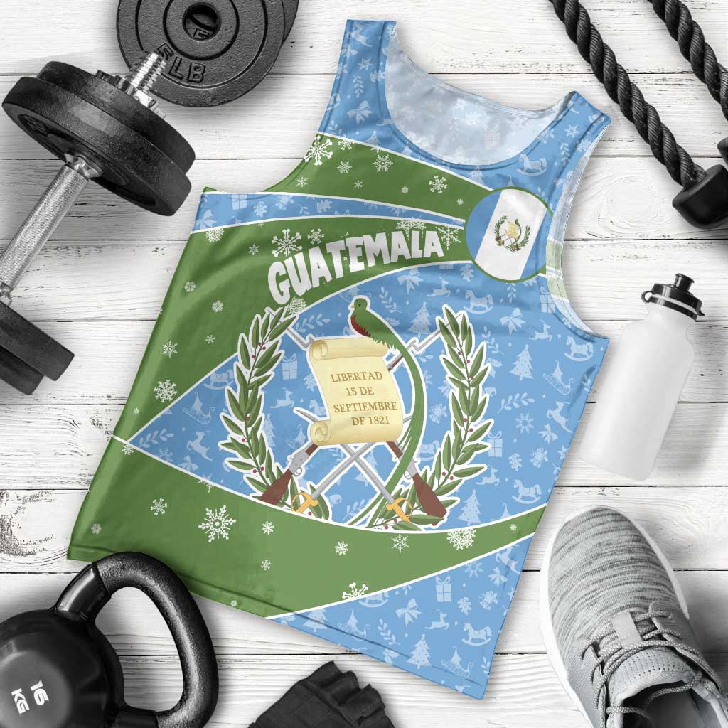 Guatemala Christmas Men Tank Top with Blue Green Christmas Quetzal Bird Gift and Coat of Arms - Wonder Print Shop