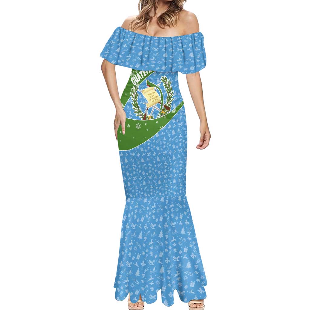 Guatemala Christmas Mermaid Dress with Blue Green Christmas Quetzal Bird Gift and Coat of Arms - Wonder Print Shop