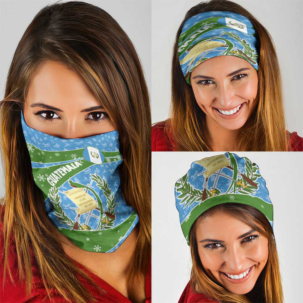 Guatemala Christmas Neck Gaiter with Blue Green Christmas Quetzal Bird Gift and Coat of Arms - Wonder Print Shop