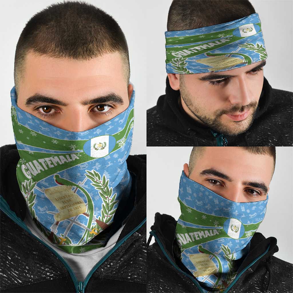Guatemala Christmas Neck Gaiter with Blue Green Christmas Quetzal Bird Gift and Coat of Arms - Wonder Print Shop