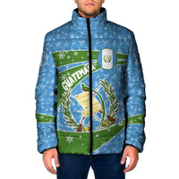 Guatemala Christmas Padded Jacket with Blue Green Christmas Quetzal Bird Gift and Coat of Arms - Wonder Print Shop