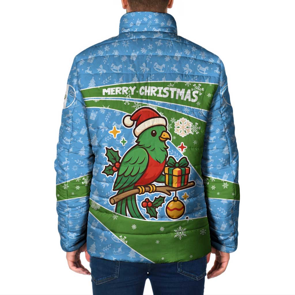Guatemala Christmas Padded Jacket with Blue Green Christmas Quetzal Bird Gift and Coat of Arms - Wonder Print Shop
