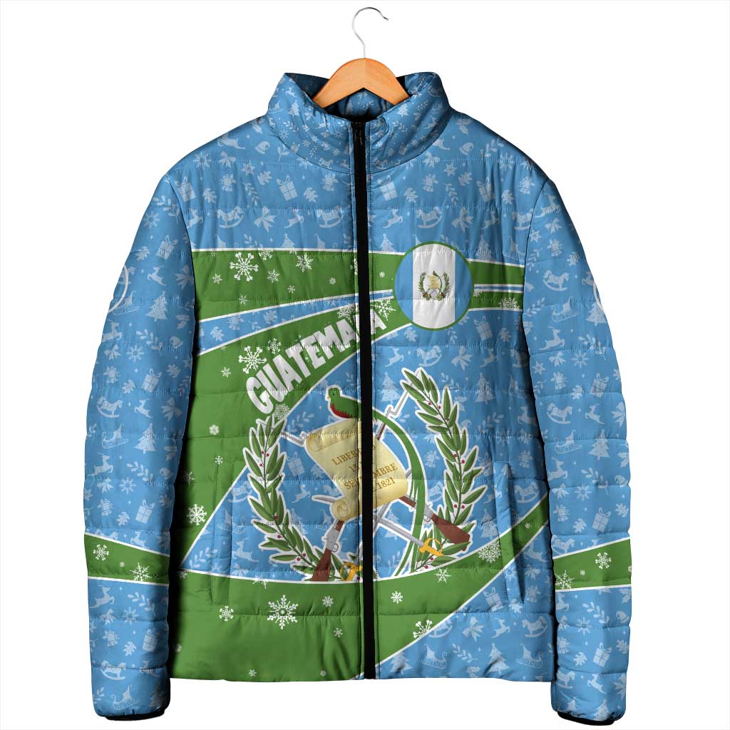 Guatemala Christmas Padded Jacket with Blue Green Christmas Quetzal Bird Gift and Coat of Arms - Wonder Print Shop