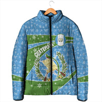 Guatemala Christmas Padded Jacket with Blue Green Christmas Quetzal Bird Gift and Coat of Arms - Wonder Print Shop