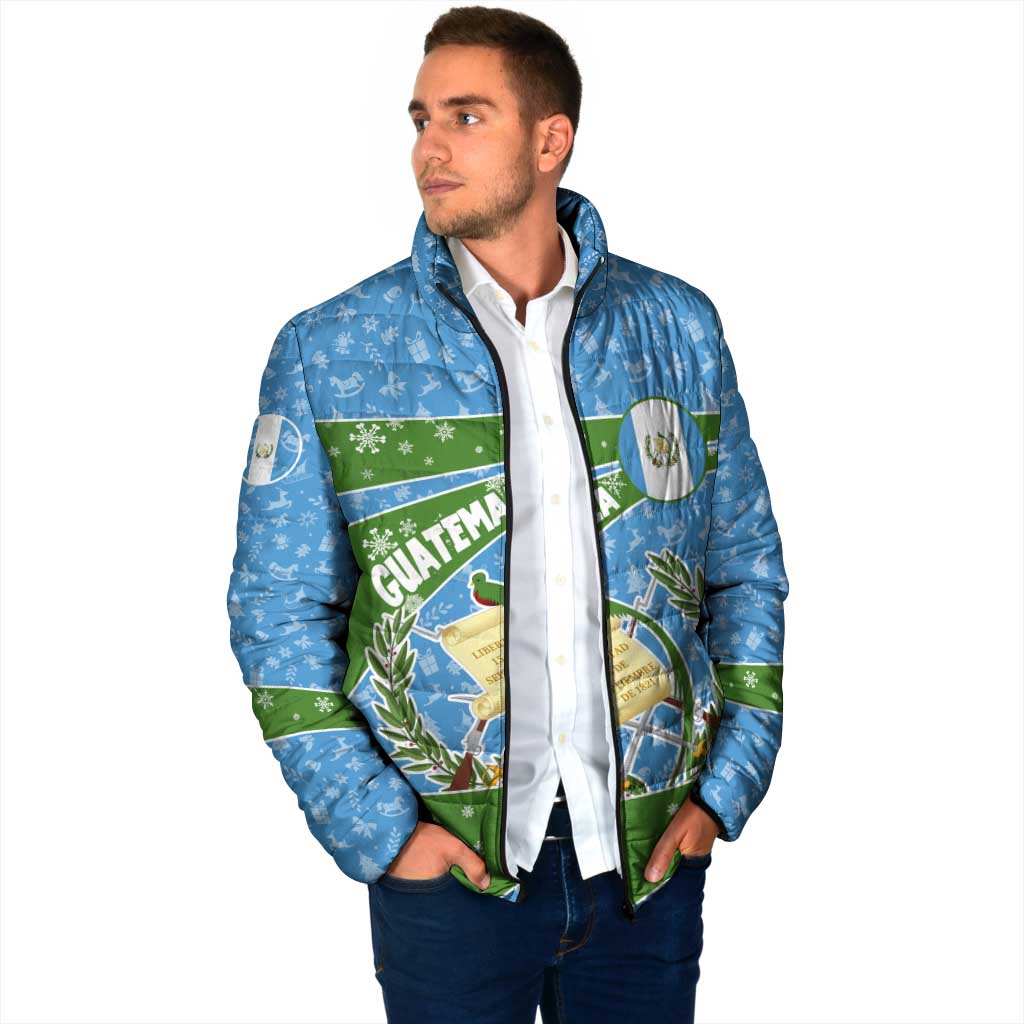 Guatemala Christmas Padded Jacket with Blue Green Christmas Quetzal Bird Gift and Coat of Arms - Wonder Print Shop