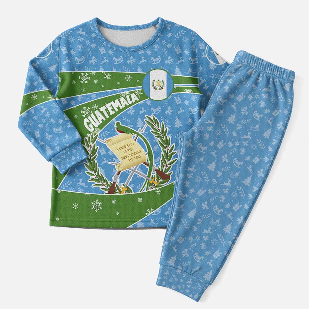 Guatemala Christmas Pajama Set with Blue Green Christmas Quetzal Bird Gift and Coat of Arms - Wonder Print Shop